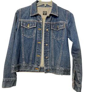 XOXO Womens Large Denim Jean Jacket Metal Buttons‎ Front & Chest Pockets L Coat